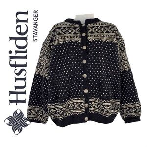 HUSFLIDEN NORGE WOOL SWEATER CARDIGAN 100% WOOL VINTAGE SZ fit Large